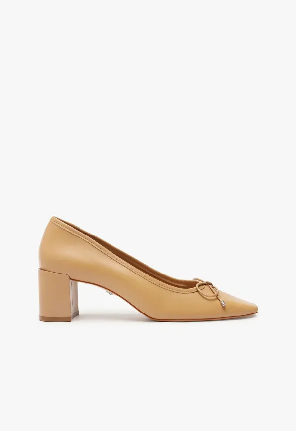 Arissa Block Leather Pump - Beige