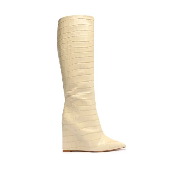 Asya Up Crocodile-Embossed Leather Boot - Eggshell