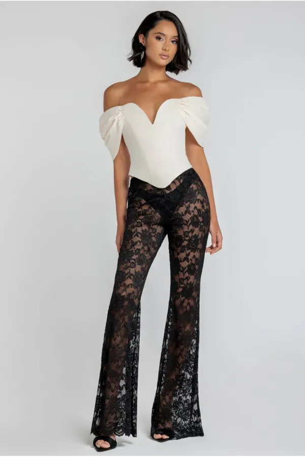 Bootcut Scalloped Lace Pant - Black