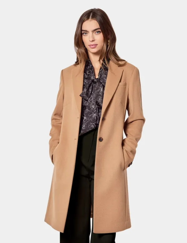 Camel Overcoat | Wool | Plain | Womens