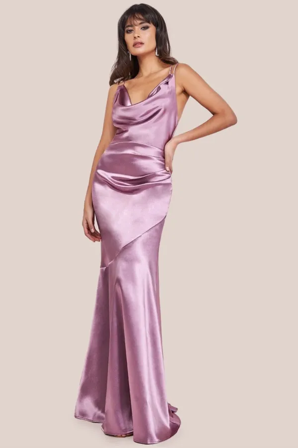 Cowl Neck With Strappy Back Satin Maxi - Blush