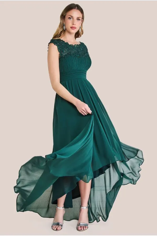 Crochet & Pleated Top High Low Maxi - Emerald