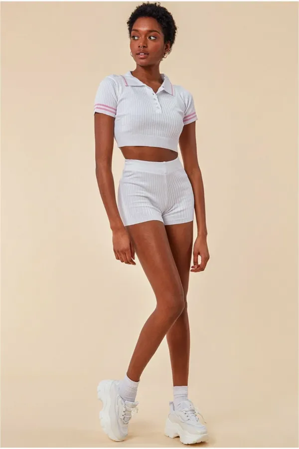 Crop Top & Short Loungewear Set - White