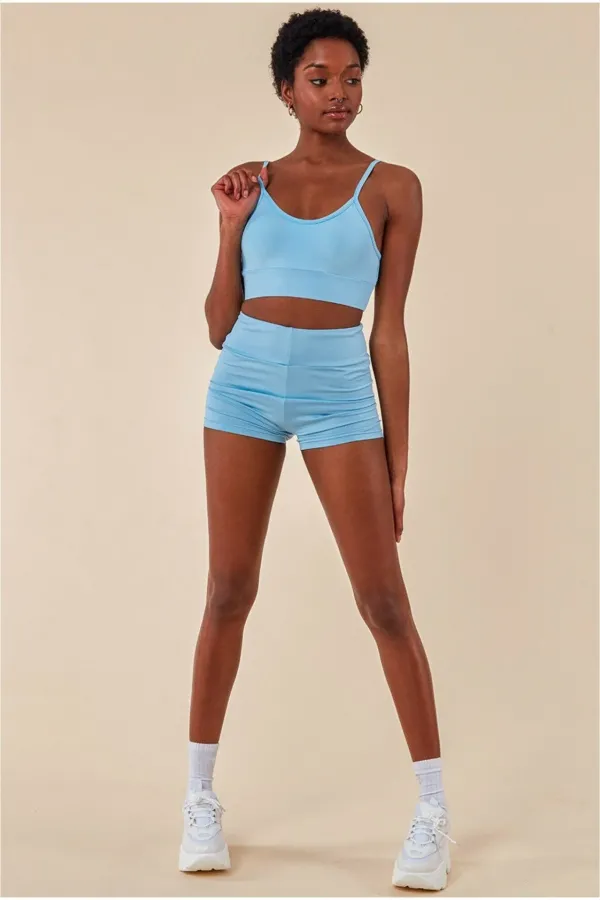 Cropped Bralette & Cycle Short Set - Blue