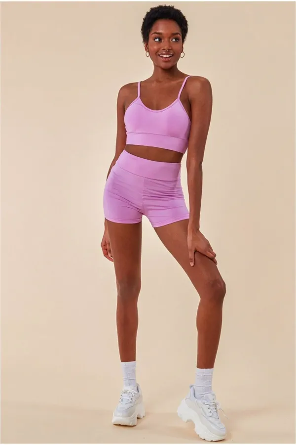 Cropped Bralette & Cycle Short Set - Purple