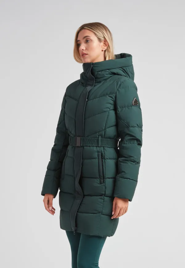 Diamond Belted Down Coat Matt Emerald
