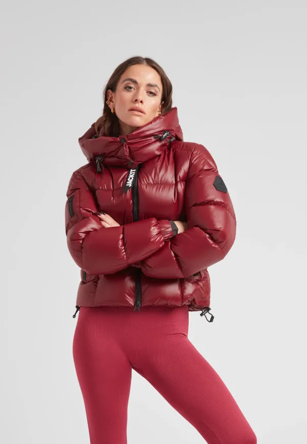 EZ Boxed Crop Down Puffer Jacket Lux Cranberry - Dark Cranberry/Black