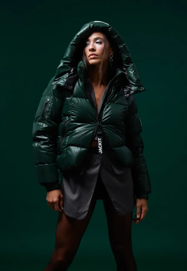 EZ Boxed Crop Down Puffer Jacket Lux Emerald - Emerald/Sage