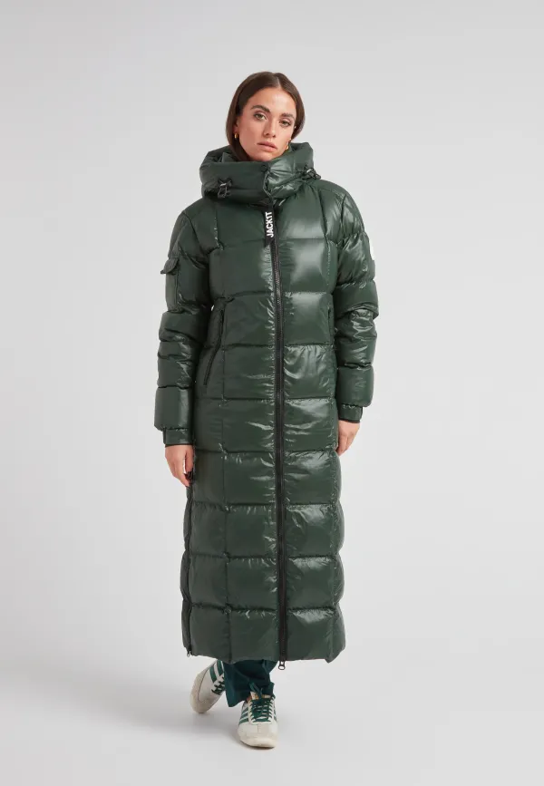 EZ Boxed Ultra Long Down Puffer Coat Lux Emerald - Emerald/Black