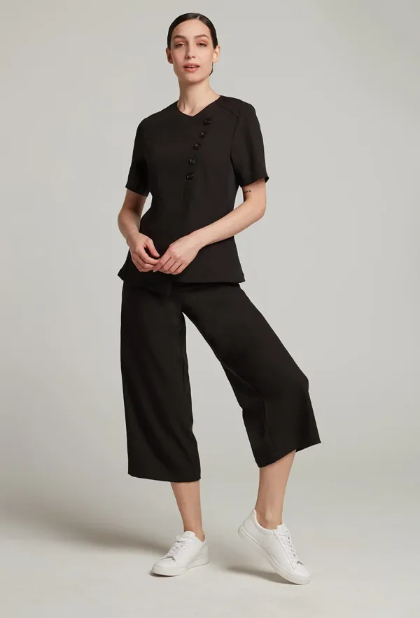 Faux Linen Wide Cropped Pant