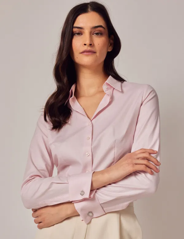 Fitted Light Pink Twill Executive Shirt | Cotton | Plain | Womens
