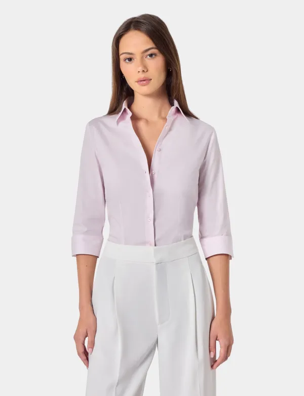 Fitted Pink Shirt | 3/4 Sleeve | Cotton Stretch | Plain | Womens