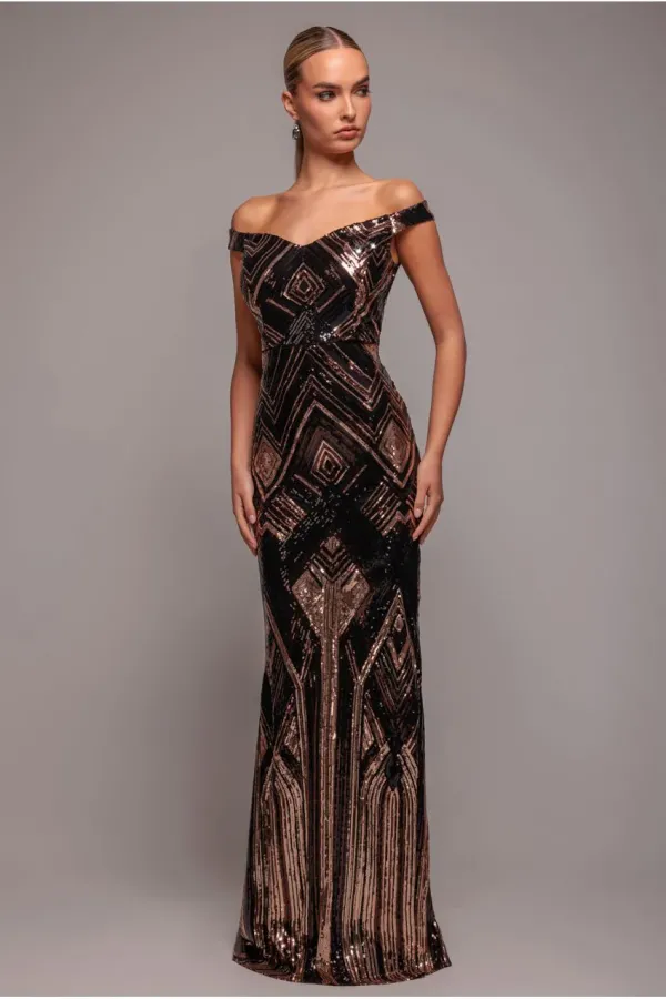 Geometric Sequin Sleeveless Maxi - Black