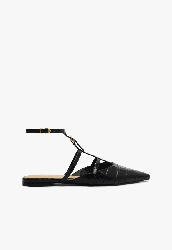 Hayden Ballet Crocodile-Embossed Leather Flat - Black