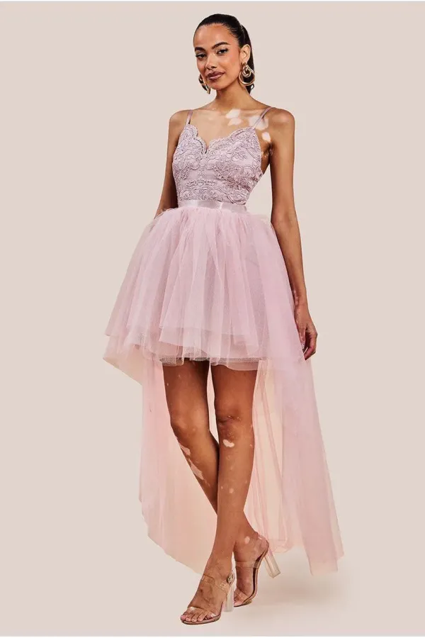 High Low Tulle Mini With Lace Bodice - Blush