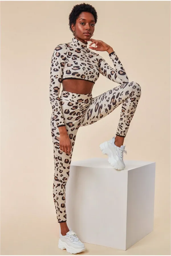 Leopard Print Crop Top&legging Lounge Set - Brown - BrownLeopard