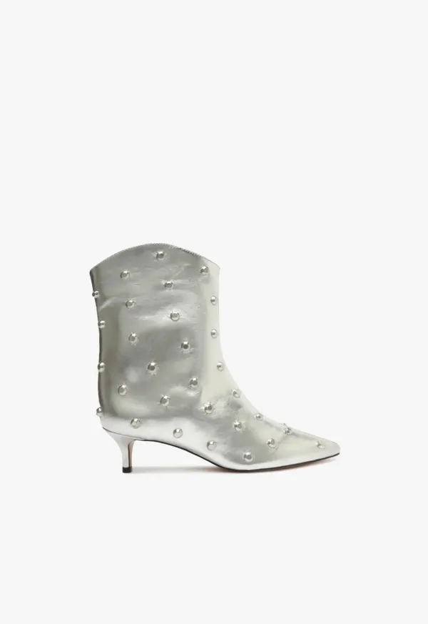 Maryann Metallic Leather Bootie - Silver