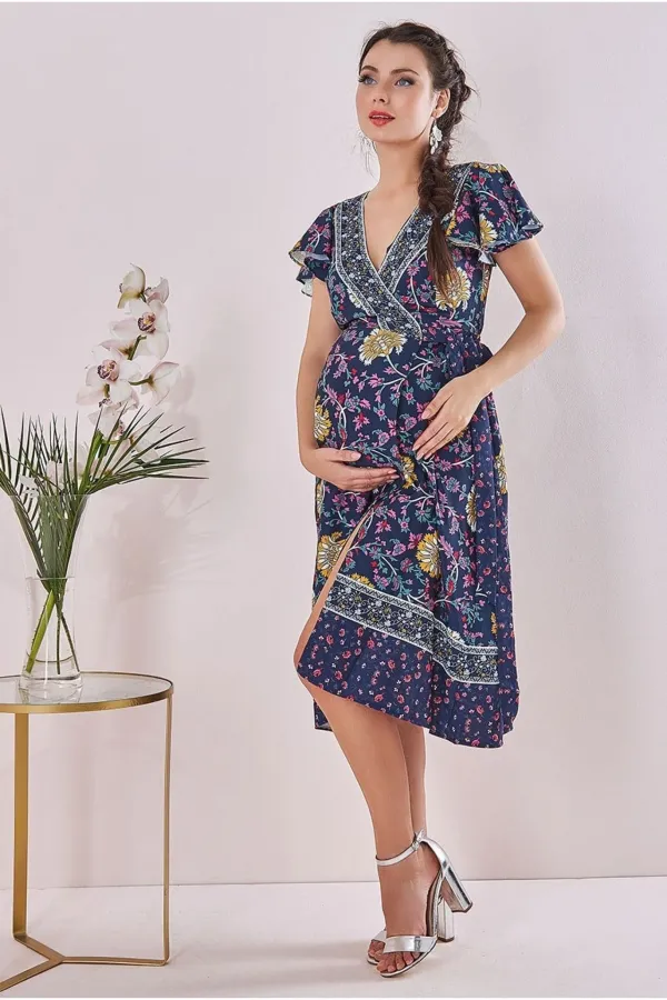 Maternity Floral Print Midi Navy Print - NavyPrint