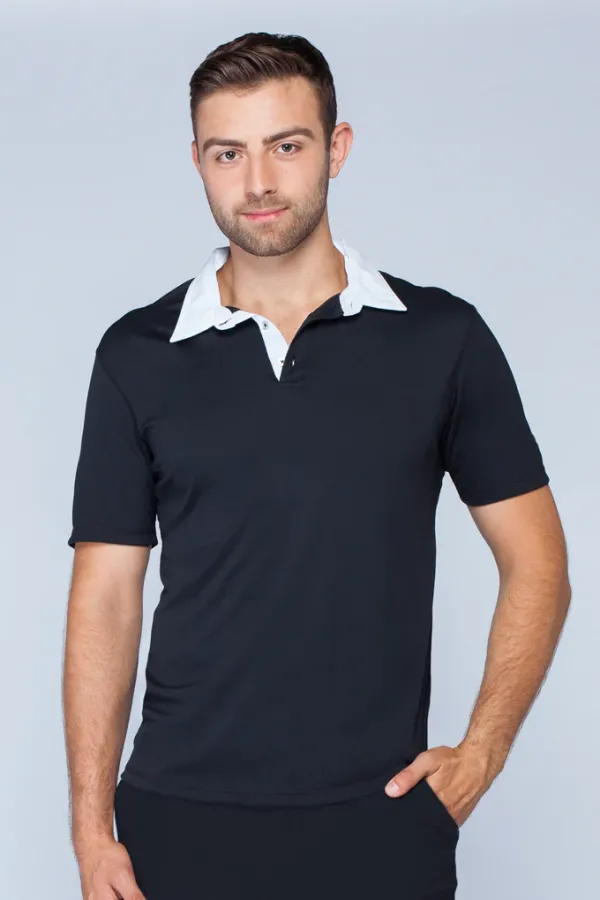 Mens Woven Collar Polo