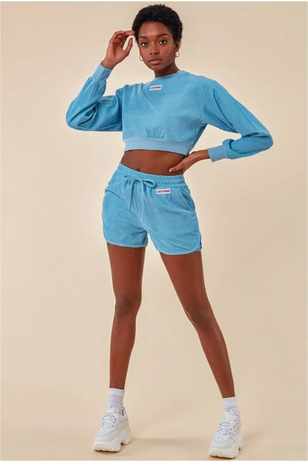 Oversized Cropped Sweater & Short Set - Blue