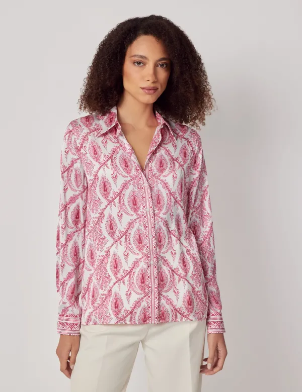 Relaxed White & Pink Paisley Boutique Blouse | White/Pink | Viscose | Womens