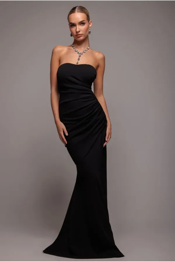 Scuba Crepe Bandeau Maxi With Diamante Necklace - Black
