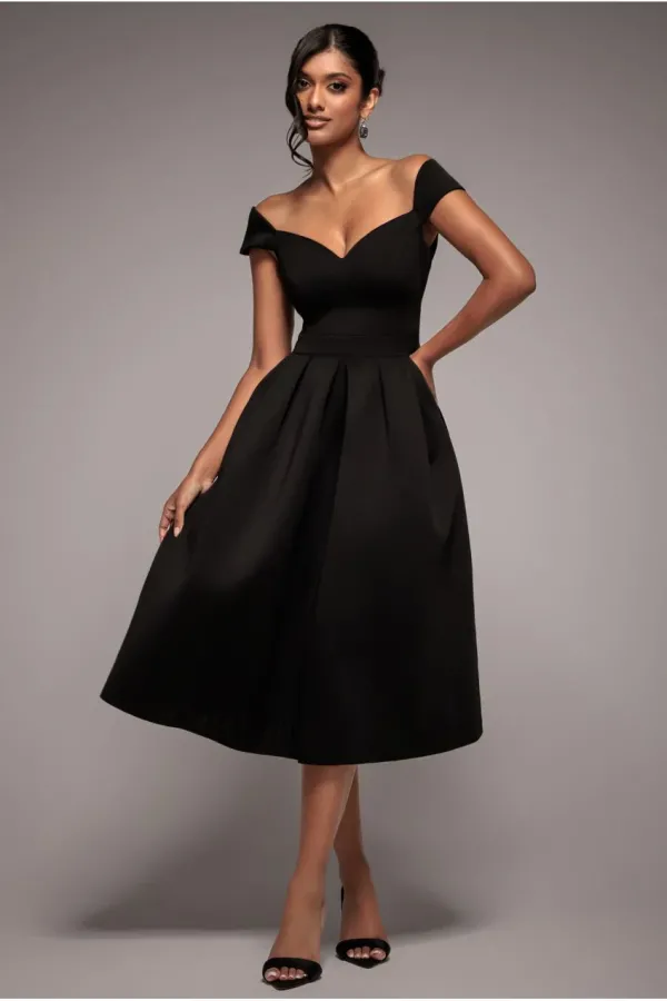 Scuba Foam Skater Midi Dress - Black