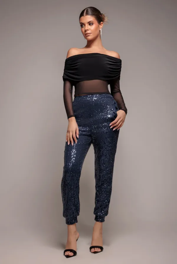 Sequin Cuffed Ankle Pant - Navy