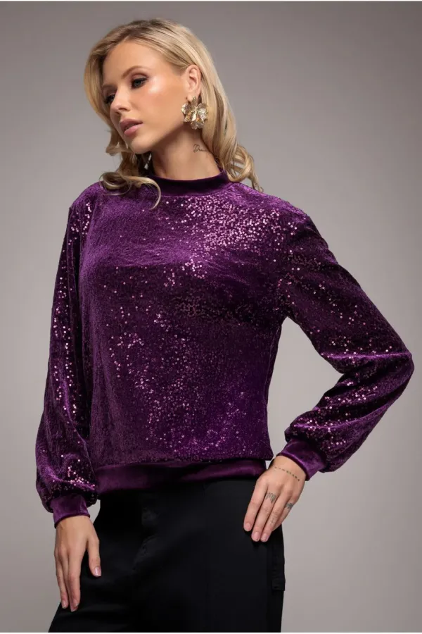 Sequin Velvet Sweater - Magenta