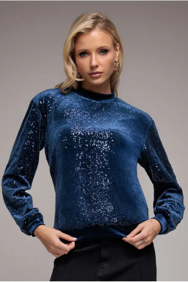 Sequin Velvet Sweater - Navy