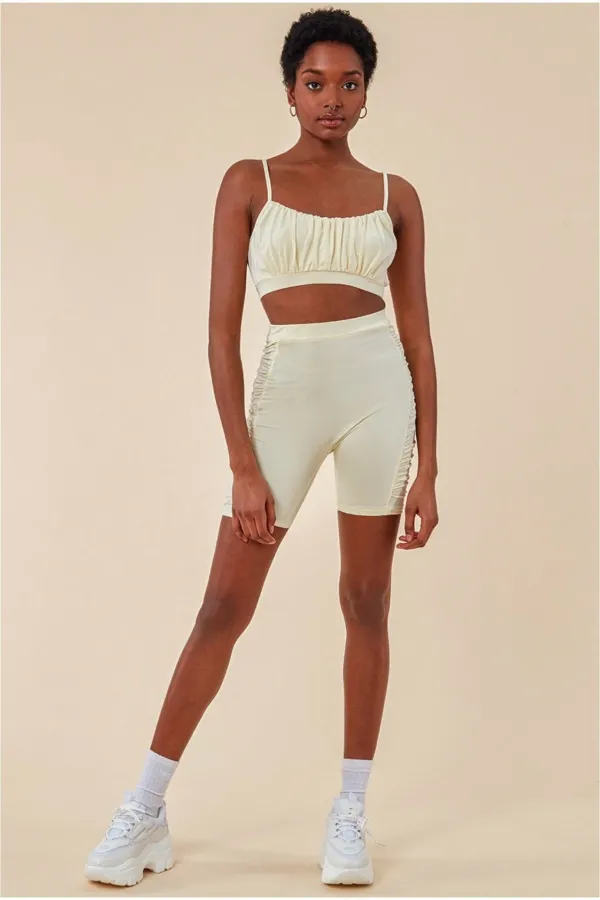 Side Detail Bralette & Cycle Short Set - Beige