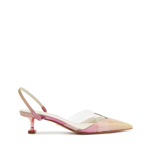 Tori Kitten Vinyl & Specchio Leather Pump - Gold