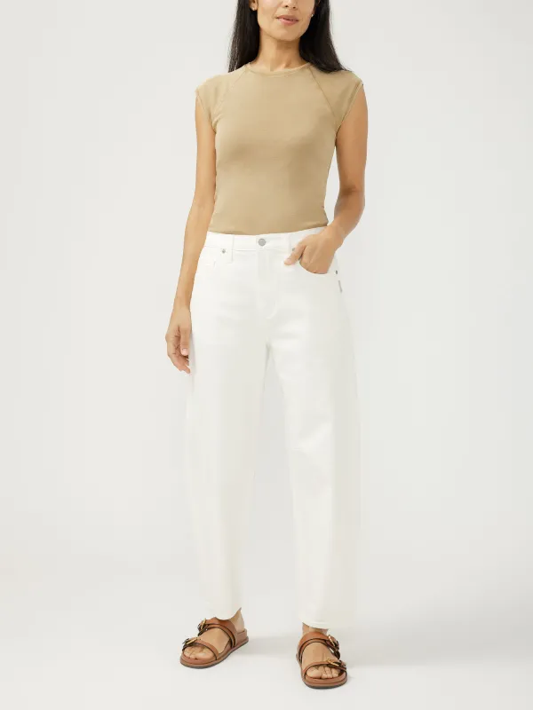 Womens High Rise Slim Barrel Leg Jeans (Ecru) Size 36 by Silver Jeans