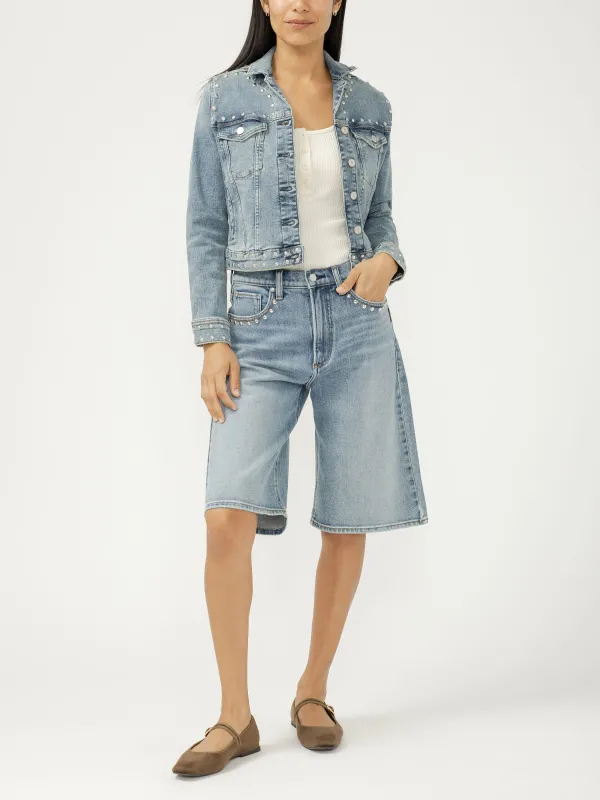 Womens Limited Edition Studded Denim Long Shorts (Vista) Size 27 by Silver Jeans