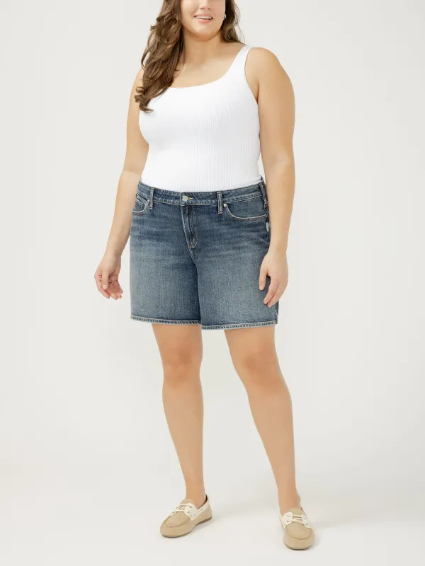 Womens Suki Mid Rise Long Shorts Plus Size (Satellite) Size 22W by Silver Jeans