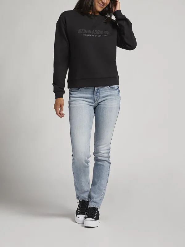 Womens Womens Crewneck Sweatshirt (Black) Size XS by Silver Jeans