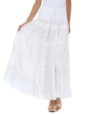 0604 Lace and Ribbon Peasant Boho Skirt - White - One Size 0604 Lace and Ribbon Peasant Boho Skirt - White - One Size