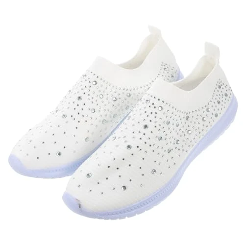 1 Pair Ladies Rhinestone Sneakers Walking Shoes Walking Shoes for Women On Sneakers Daily Exercise Sneakers Non-Slip Shoes Sneaker for Women Running Sneakers White