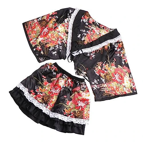 1 Set Dance Costume Japanese Style Maid Costume Women Japanese Maid Costume Japanese Maid Uniform Floral Kimono Girl Maid Dress Apron Miss Polyester (polyester) Pearlescent