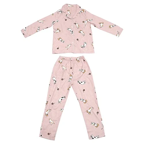 1 Set lapel cat pajamas Home Woman Nightgowns - Sleeved Pajamas Women Pajamas womens loungewear Long- Sleeved Nightgown womens suits Home Pajamas Miss Autumn and winter gauze Pink