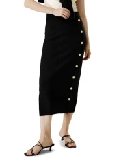 100% Cashmere Knitted Midi Skirt with Side Golden Buttons Black Warm Skirts for Women Winter Fall, L 100% Cashmere Knitted Midi Skirt with Side Golden Buttons Black Warm Skirts for Women Winter Fall, L