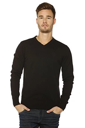 100% Cotton V-Neck Sweater - Schott - Men, Blacks, X-Large