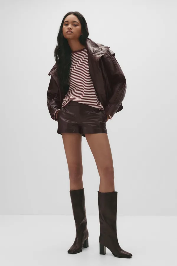 100% Leather Mini Shorts - Brown