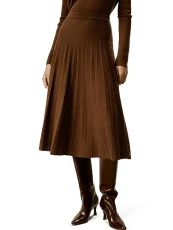 100% Merino Wool Skirt Collegiate Ultra-fine for Women A Line Knitted Bottom Winter Fall Pleated Skirts Knee Length(Caramel,M)