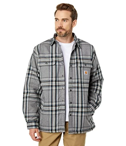 105430 Relaxed Fit Heavyweight Flannel Sherpa Lined Shirt Jacket ASPHALT XL