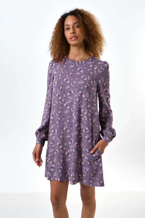 Sola Naive Posy Print Long Sleeve Mini Dress - Violet