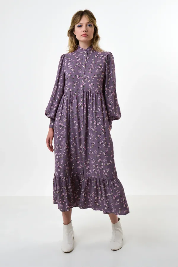 Bricia Naive Posy Print Tiered Midi Dress - Violet