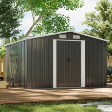 12x10FT Super Large Black Garden Galvanised Shed with Gabled Roof Top