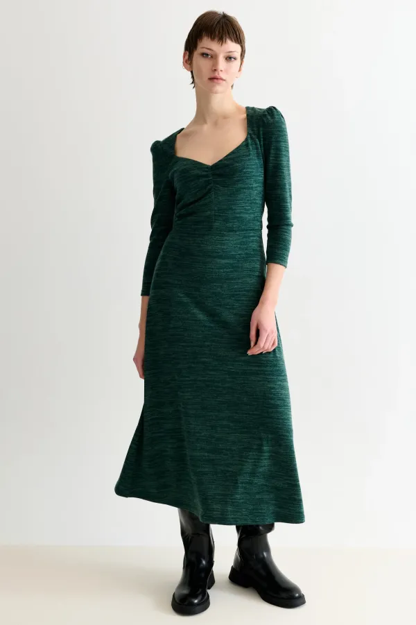 Ambrose Sustainable Marl Sweetheart Neck Midi Dress Green