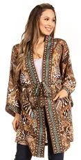 1655 - Janis Women's Lightweight Open-Front Amazing Print Cardigan Sweater Pockets - 594-Brown - L/XL 1655 - Janis Women's Lightweight Open-Front Amazing Print Cardigan Sweater Pockets - 594-Brown - L/XL
